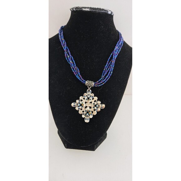 VTG F.A.I.T.H multicolor Rhinestones Pendant Multi Strand Seed Beads Necklace - Picture 11 of 14